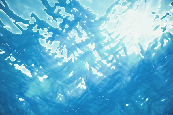 3d renderizado superficie azul bajo el agua y ondulaciones, con rayos de luz . — Foto de Stock