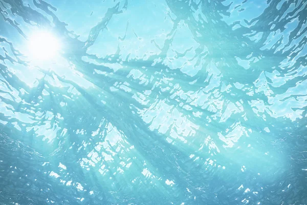 3d rendering underwater sea, ocean surface with light rays, high resolution — Stock Photo, Image