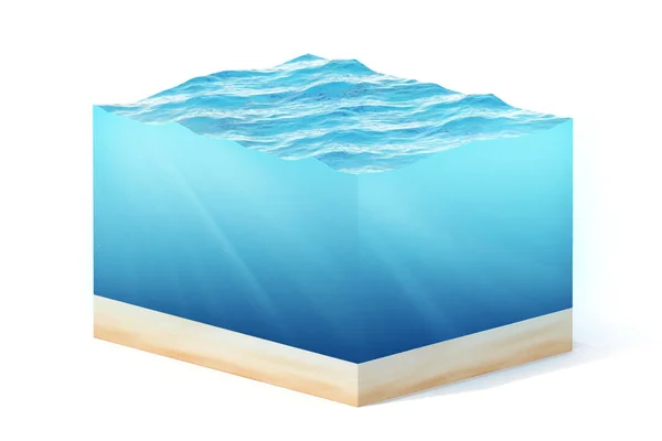 3d rendering illustrazione della sezione trasversale del cubo d'acqua isolato su bianco con ombra — Foto Stock