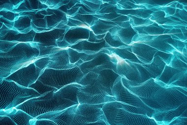 3D render soyut poligonal noktalar ve çizgiler bağlanma ile arka plan dalga. Bağlantı yapısı. Bilgisayar Hud. Akış. Dalga. Mavi çizgiler ve noktalar.