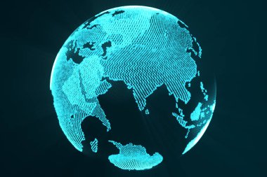 3D işleme dijital dünya hologram kavramı. Küre mavi ışık ışınları ile fütüristik renk görüntüsünü teknoloji.
