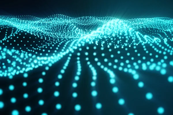 3d rendering abstract polygonal wave background with connecting dots and lines. Connection structure. Computer HUD. Flow. Wave. Blue Lines and dots. — Stock Photo, Image