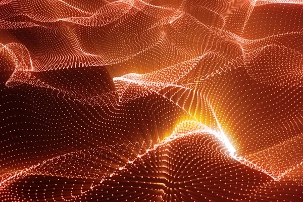 3d rendering abstract polygonal low poly wave background with connecting dots and lines. Abstract Flow. Connection structure. Low poly mesh, Flow, Wave, Red Lines and dots. — Stock Photo, Image