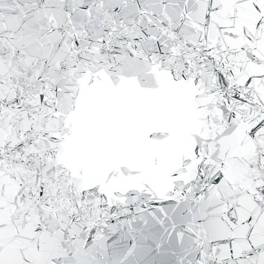 3d rendering broken glass background, abstract Illustration of broken glass into pieces isolated on white background clipart