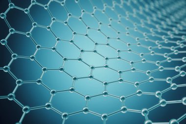 3D render nanoteknoloji altıgen geometrik form yakın çekim, kavram grafen atomun yapısı, kavram grafen moleküler yapısı