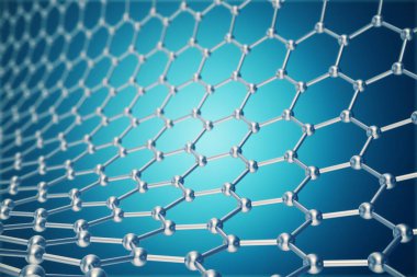 3D render nanoteknoloji altıgen geometrik form yakın çekim, kavram grafen atomun yapısı, kavram grafen moleküler yapısı.
