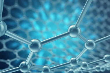 3D render nanoteknoloji altıgen geometrik form yakın çekim, kavram grafen atomun yapısı, kavram grafen moleküler yapısı.