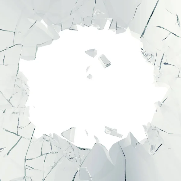 3d rendering broken glass background, abstract Illustration of broken glass into pieces isolated on white background