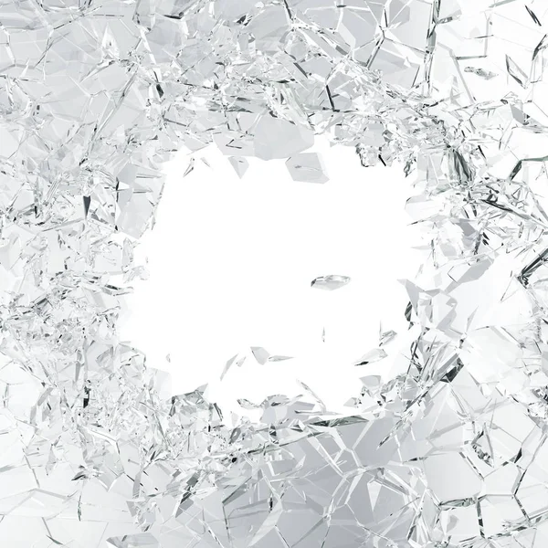 3D renderização fundo de vidro quebrado, abstrato Ilustração de vidro quebrado em pedaços isolados no fundo branco — Fotografia de Stock