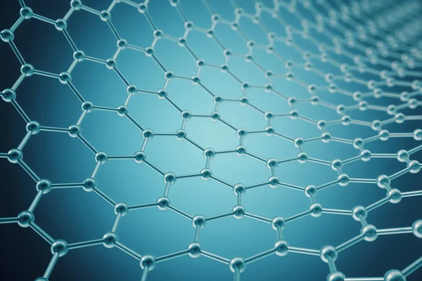 3d 渲染纳米技术六角形几何形式特写，概念石墨烯原子结构，概念石墨烯分子结构 — 图库照片