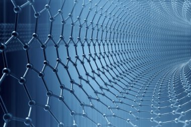 3D render soyut nanoteknoloji altıgen geometrik form yakın çekim, kavram grafen atomik yapısı, kavram grafen moleküler yapısı