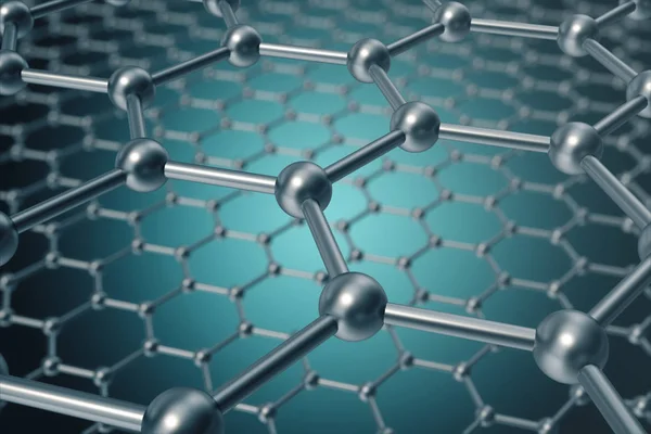 3d 渲染抽象纳米技术六角形几何形式特写，概念石墨烯分子结构 — 图库照片