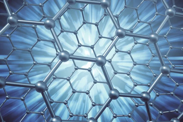 3D rendering absztrakt nanotechnológia hatszögű geometriai forma közeli, koncepció grafén molekuláris szerkezete. — Stock Fotó