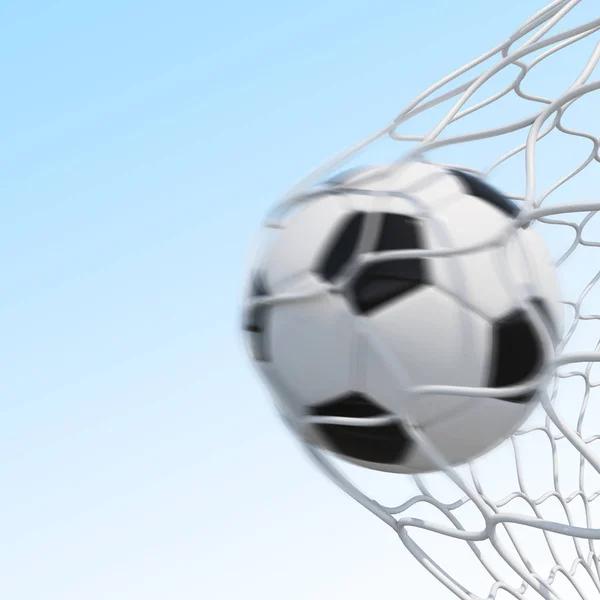 Fotbalový míč v pohybu na obloze na pozadí. — Stock fotografie