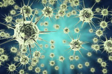 3D render, hepatit, grip, H1n1, HIV AIDS virüs arka plan soyut..