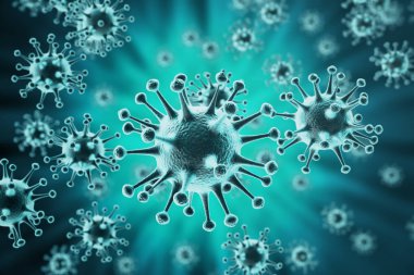 3D render bakteri virüs ya da mikroplar mikroorganizma hücreleri yakın çekim.
