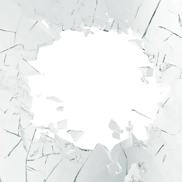 3d renderização vidro quebrado fundo, abstrato ilustração de em pedaços isolados em branco — Fotografia de Stock