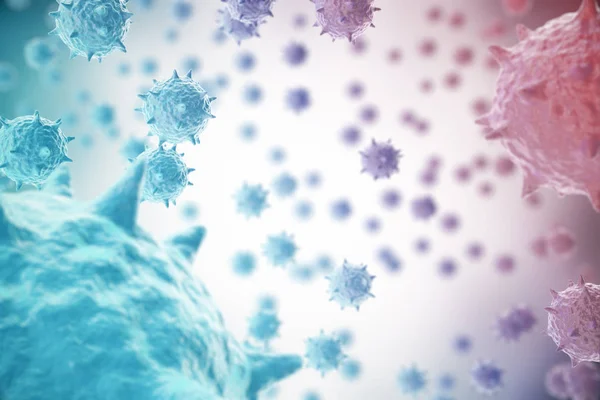 3d 렌더링 바이러스, 박테리아, 세포 감염 유기체, 바이러스의 추상적 배경. — 스톡 사진