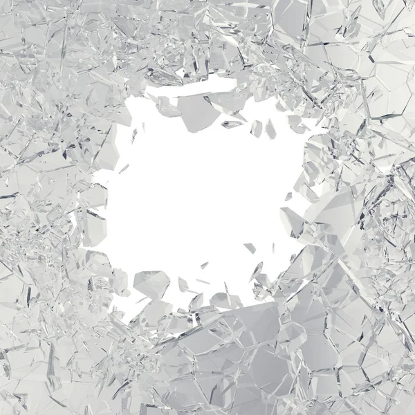 3d rendering Broken glass background, abstract Illustration of into pieces isolated on white — Stock Photo, Image