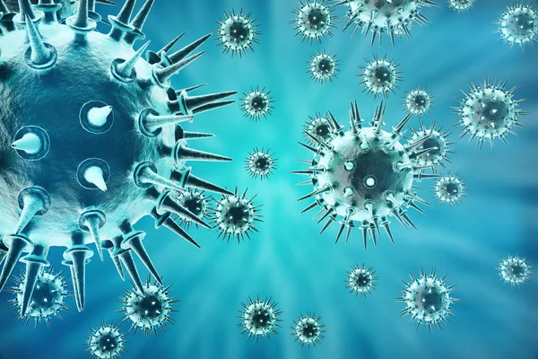 Virus rendering 3d pada organisme yang terinfeksi, wabah penyakit virus, latar belakang abstrak virus — Stok Foto