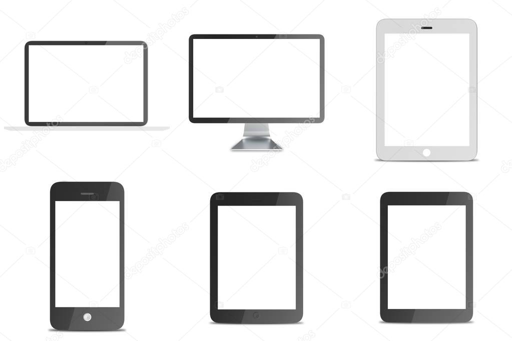 3d rendering lcd monitor and notebook, tablet computer, mobile phone templates. Electronic devices. Technology digital device