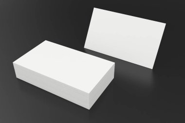 Siyah arka plan üzerine boş kartvizit yığını. 3D render