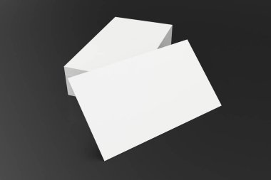 Siyah arka plan üzerine boş kartvizit yığını. 3D render