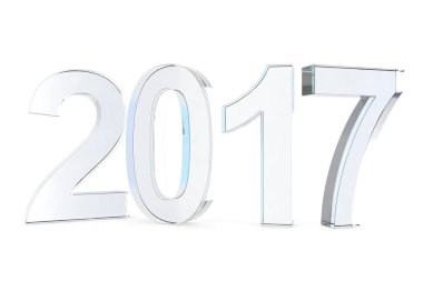 Yeni 2017 yıl beyaz arka plan üzerinde cam izole. 3D render.