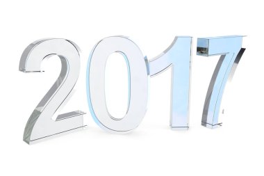 Yeni 2017 yıl beyaz arka plan üzerinde cam izole. 3D render.