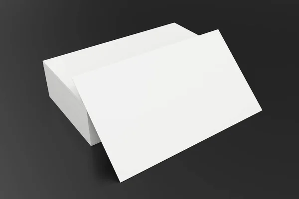 Pila di biglietti da visita in bianco su sfondo nero. rendering 3d — Foto Stock