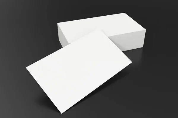 Tarjetas de visita en blanco maqueta, plantilla, sobre el fondo del balck, 3d renderizado — Foto de Stock