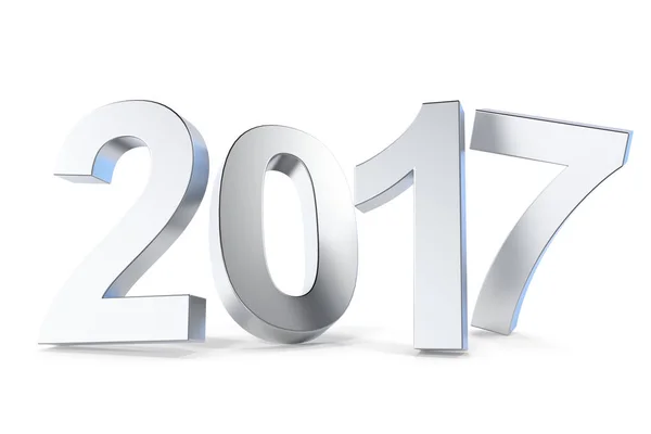 Ano Novo de Prata 2017 isolado no fundo branco. Renderização 3d — Fotografia de Stock