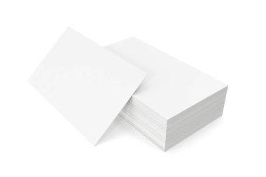 Beyaz arka plan üzerinde boş kartvizit yığını. 3D render