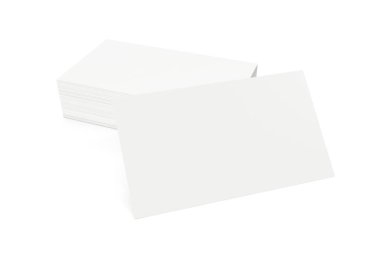 Beyaz arka plan üzerinde boş kartvizit yığını. 3D render