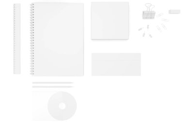 Kurumsal kimlik şablonları kümesi. 3D render