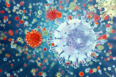Grip virüsü H1n1. domuz gribi, organizma, viral hastalığı salgın bulaştırmak. 3D render