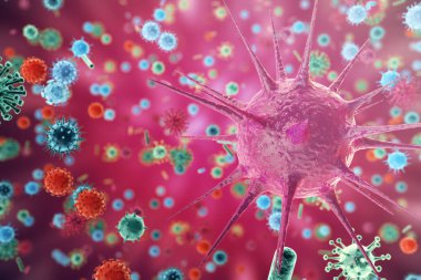 Grip virüsü H1n1. domuz gribi, organizma, viral hastalığı salgın bulaştırmak. 3D render