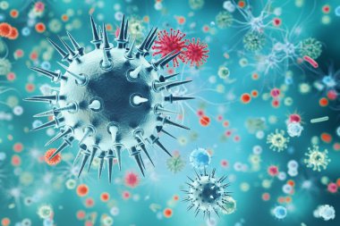 Grip virüsü H1n1. domuz gribi, organizma, viral hastalığı salgın bulaştırmak. 3D render