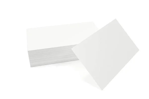 흰색 바탕에 빈 비즈니스 카드의 스택입니다. 3 차원 렌더링 — 스톡 사진