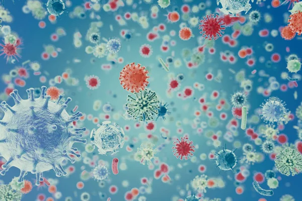 Vírus no organismo infectado, epidemia de doenças virais, fundo abstrato do vírus. Renderização 3d — Fotografia de Stock