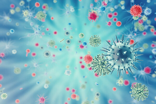 bacteria virus or germs microorganism cells. 3d rendering
