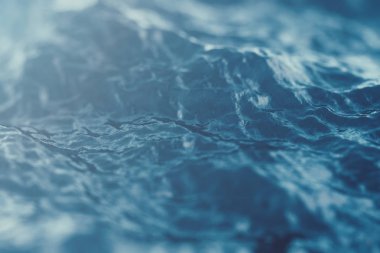 Deniz dalga yakın çekim, düşük açılı görünüş bokeh etkileri ile. 3D render