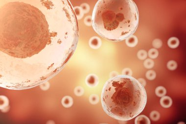 Kırmızı hücre arka planı. Hayat ve Biyoloji, tıp bilimsel, moleküler araştırma dna. 3D render