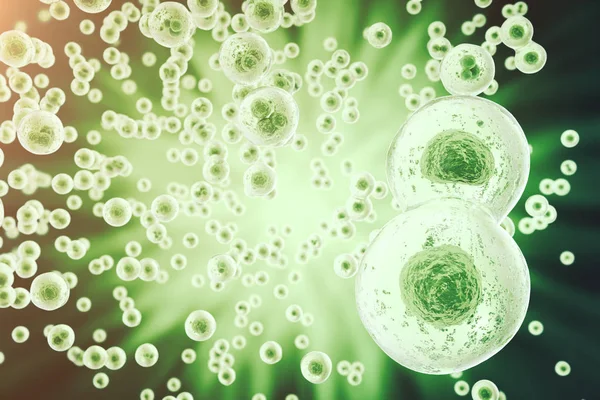 İnsan hücreleri, hayvan. Bilimsel tıp, yaşam ve Biyoloji, moleküler dna araştırma. 3D render — Stok fotoğraf