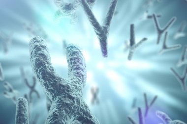 Kromozomlar bilimsel arka plan üzerinde. Hayat ve Biyoloji, tıp bilimsel kavram odak etkisi ile. 3D render