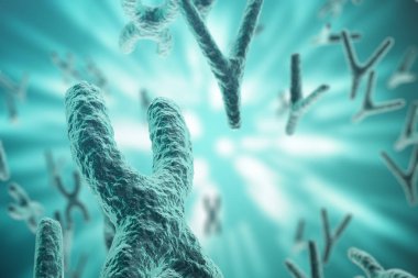 XY-kromozomlar arka plan üzerinde odak etkisi ile ile tıbbi sembolü gen terapisi veya Mikrobiyoloji genetik araştırma. 3D render
