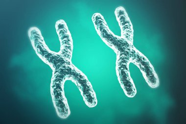 Kromozomlar bilimsel arka plan üzerinde. Hayat ve Biyoloji, tıp bilimsel. 3D render