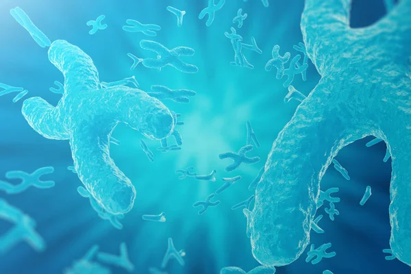 De achtergrond van de wetenschap met de chromosomen. Geneeskunde wetenschappelijke concept. 3D-rendering — Stockfoto