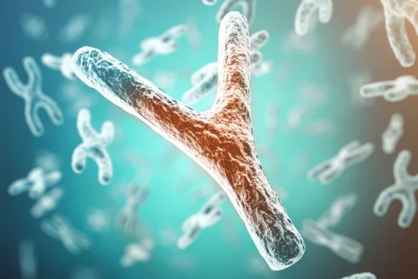 XY-chromosome, red in the center, concept of infection, mutation, disease, with focus effect. 3d rendering — Stock Photo, Image