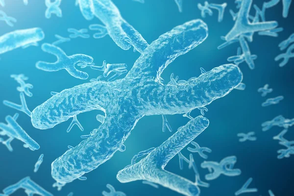 Chromosomy na podłoże naukowe. Życie i biologia, medycyna naukowych koncepcji z ostrości efekt, renderowania 3d — Zdjęcie stockowe